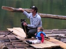 Van Wagner on a log raft on the Susquehanna River